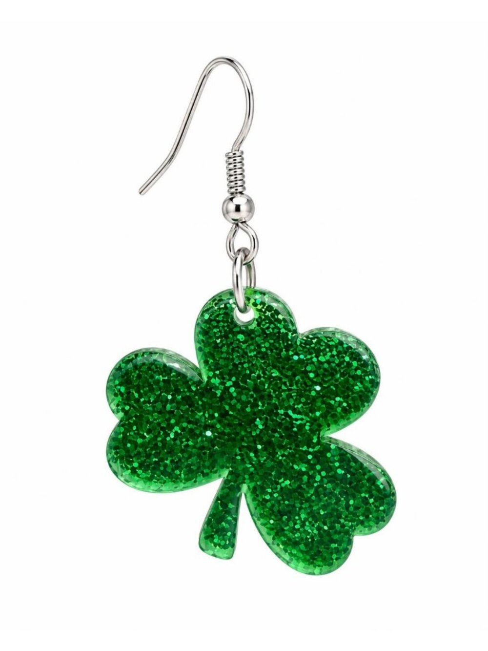 Green Glitter Shamrock Dangle Earrings